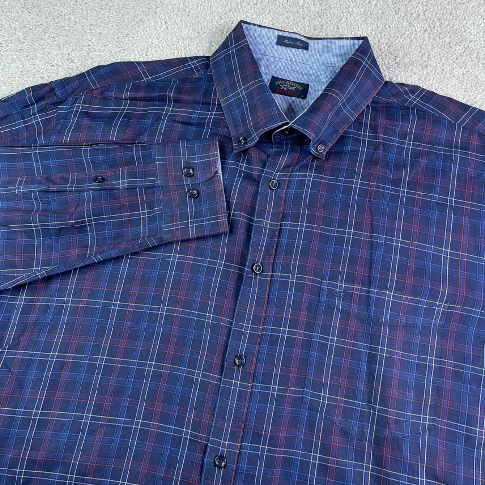 Paul and Shark Shirt Mens XL Blue Plaid Button Down Long Sleeve Yachting Luxury
